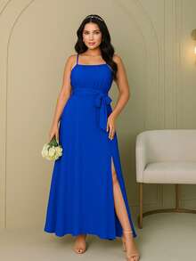 Vestido Longo Feminino Festa-Formatura-Elegegante  elegante  Sexy  Festa    Costas nuas / sem costas  Abertura lateral - Azul Royal - Visão 1