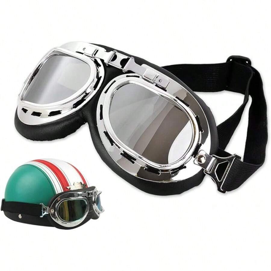 Gafas de Cosplay Estilo Steampunk Gafas de Motocicleta Disfraz Estilo Retro de Piloto - Negro - Lente transparente - Ver 1