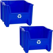 Commercial Industrial Heavy Duty Stackable OpenFront Recycling Bin Box Containers 12 Gallon 2 Pack Blue - Blue - View 1