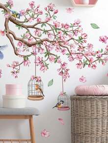 1PC/2pcs Removable PVC Wall Decals – [Flowers, Birds, Peach Branches, Flowers And Grass]Self-Adhesive Waterproof Wall Stickers For Home Decor, Room Decor, Wall Decor, And Kitchen – Easy To Apply, Ideal For Living Room, Bedroom, Or Office