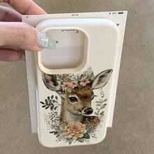 1pc TPU Material Floral Deer Pattern Phone Case Compatible With Apple/ Phones,International Version, Not The Domestic Version - White - View 4