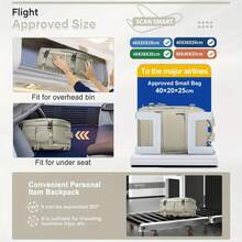 CORATED Zaino da viaggio aereo 40x25x20cm, adatto per uscite e uso aziendale, cinghie regolabili, espandibile a 180°, con cerniera, scomparto per le scarpe, include scomparto per laptop da 14 pollici, adatto per il bagaglio a mano, facile da posizionare sotto il sedile. - Versione leggera nera - Visualizzare 7