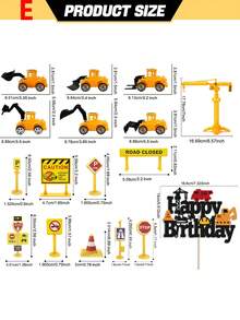 12pcs/Set Construction Vehicle Cake Topper - Excavator, Bulldozer, Loader Engineering Theme Birthday Party Cake Decorations
