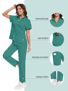 Uniform, Nurse Supplies, Top And Pants Set, Surgical Gown, Clinical Uniform, Beauty Salon, Spa, Hospital, Work Outfit Set - Green - View 1