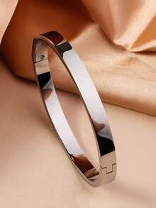 1pc Stainless Steel Polished Fashionable Versatile Mirror Finish Bracelet For Women, Suitable For Daily Wear