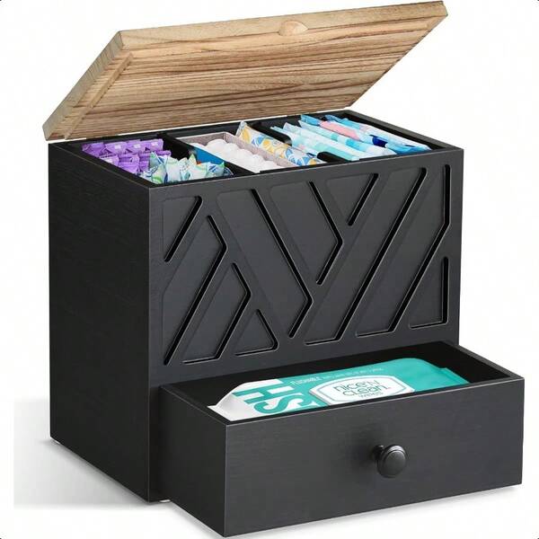 Tampon Holder For Bathroom Decor Feminine Product Organizer With Lid And Drawer  Week Tampon Storage Wood Pad And Tampon Organizer For Toilet Organizer Bathroom Accories Box For Girl Stuff