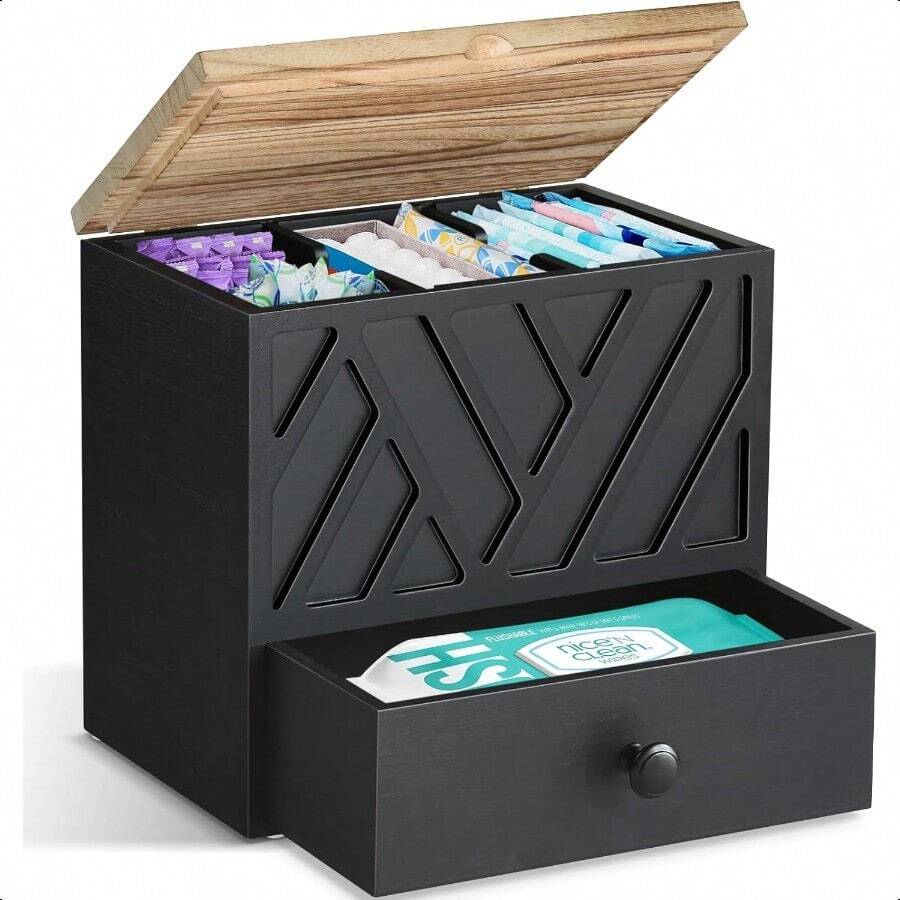 Tampon Holder For Bathroom Decor Feminine Product Organizer With Lid And Drawer  Week Tampon Storage Wood Pad And Tampon Organizer For Toilet Organizer Bathroom Accories Box For Girl Stuff