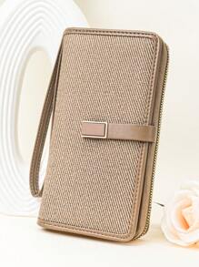 Women's Mini Handbag Wallet Sophisticated Snap Closure Colorblock Soft PU Leather Long Wallet Multi-Functional Large Capacity Card Holder Zipper Coin Purse Lightweight & Fashionable For Women Wallet Purse Wallet Wristlet Wallet - Camel - View 3