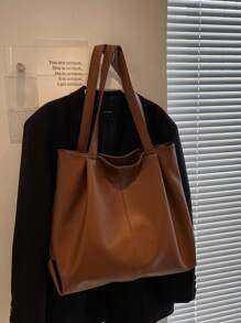 Nova Bolsa Tote Grande de Mulher para Primavera/Verão, Bolsa de Ombro de PU Casual Versátil e Retrô, Adequada para Uso Diário, Transporte para Escritório e Escola