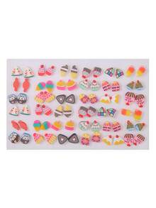 36pcs/Set Girls Cartoon Soft Clay Fruit Mixed Color Plastic Cute Fashion Earrings Set, Random Color & Style, No Box, Versatile For Daily Wear - Multicolor - View 12