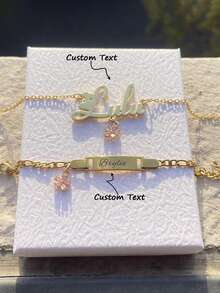 1pc Mặt dây chuyền/Vòng tay tùy chỉnh tên hoa Zirconia cho bé gái, quà tặng cá nhân hóa dễ thương, quà tặng độc đáo lý tưởng cho cô ấy dịp Valentine, Ngày của Mẹ, Sinh nhật, phong cách thẩm mỹ - Vàng - Xem 4
