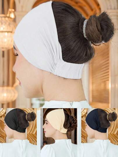 1pc Women Anti-Slip Solid Color Elastic Turban Headband, Breathable & Sweat Absorbing Sports Headcovering Headband Soft Hijab Abaya Accessories Daily Under Cap Women Veil Hair Accessories Autumn Accessories Autumn Head Scarf Women Bandana Fashion Head Wrap Fall Hair Band Winter For Vacation Outfits Woman