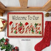 1pc Christmas Welcome Doormat - Made Of Polyester, Machine Washable, Non-Slip Backing, Holiday Printed, Rectangular Entrance Mat, Suitable For Home Decor, Kitchen, Living Room, Porch, Balcony, Home Decoration, Stain Resistant, Coffee Shop, Bar, Holiday, Party, Holiday Gift, Bedroom Mat, Bath Mat, Room Decor, Kitchen Decor