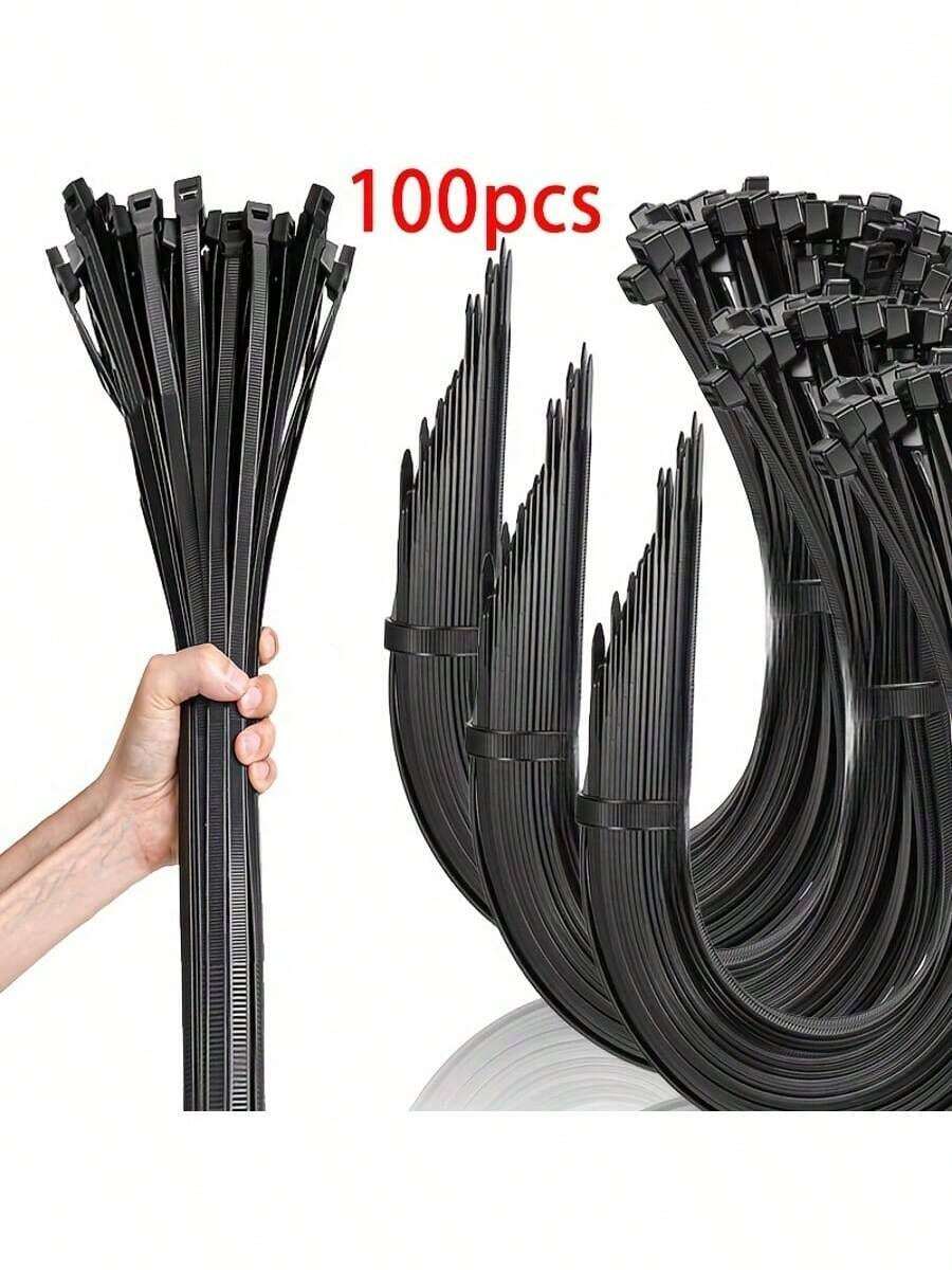 100 Piece Set Of Heavy-Duty Cable Ties, Nylon Zipper Ties, With Waterproof, Anti Slip, And Anti Breakage Functions, Suitable For Home, Office, And Car Wire Sorting