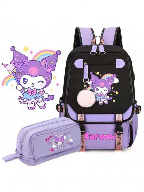 Sanrio Sanrio Kuromi Laptop Backpack For Teens And Adults. With Multiple Compartments, Durable Nylon, Suitable For School, College, Travel,Back To School Surprise Gifts School Supplies School Essentials Stationery Supplies Sprayground Backpack