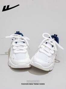 1 双 WARRIOR 女式厚底系带软底休闲鞋，低帮户外平底鞋，圆头低跟防滑纯色优雅软底登山鞋，适合学生，毕业照，平底鞋，低帮皮面运动滑板鞋 - WXY-5075L白深藍色 - 查看 5