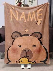 Cobertor de Flanela Personalizado de Capivara - Macio para Todas as Estações, Padrão Fofo de Capivara Marrom e Estrela Amarela, Lavável em Máquina, Presente para Amigos/Família, Decoração de Casa, Design Fofo de Animal, Têxtil Doméstico, Atmosfera Natalina em Casa, Respirável, Macio