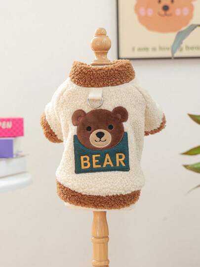 1pc Pet Clothes, Dog/Cat Apparel For Small Dogs, Cute Pet Outfit, Warm & Comfortable Fleece Hoodie - Bear Design, Suitable For Autumn/Winter