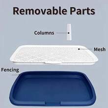 新款平板狗厕所，透气板易于拆卸和清洁，可重复使用的狗厕所训练垫架，配有可拆卸塑料网格尿垫支架，宠物厕所狗便盆带尿液导柱，可拆卸垫架带凸起围栏 - 彩色 - 查看 2