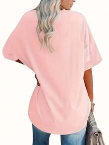 2-Piece Set Women's Plain Oversized T-Shirts 100% Cotton Premium Knit Shirt Basic Casual Blouse - 淺粉色 - 查看 5