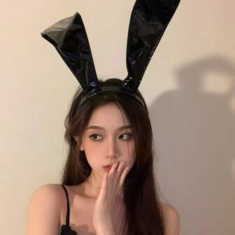 1pc Halloween/Christmas Leather Rabbit Ear Headband, Party/Festival Hair Accessory ,Hair Hoop Hairband For Women