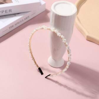 1 件全新珍珠头带，手工编织结冠头饰，新娘发饰