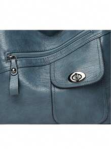 Soft Leather Retro Single Shoulder Bag For Women 2024 New Fashionable Large Capacity Multi Pocket Mom Bag, High Grade Diagonal C - Blue - View 8