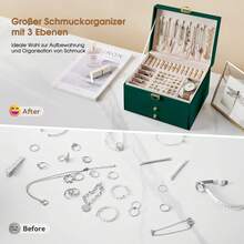 Sour Lemon Jewelry Box 3 Levels, Large-Capacity Jewelry Storage Box, Jewelry Box With 2 Drawers, Suitable For Rings, Necklaces, Watches, Earrings, Bracelets, Watch Jewelry Storage Display Box, Lockable, Gift Idea - Green - View 6