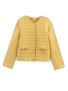 Chaqueta acolchada y acolchada amarilla para mujer, abrigo casual y suelto para otoño
