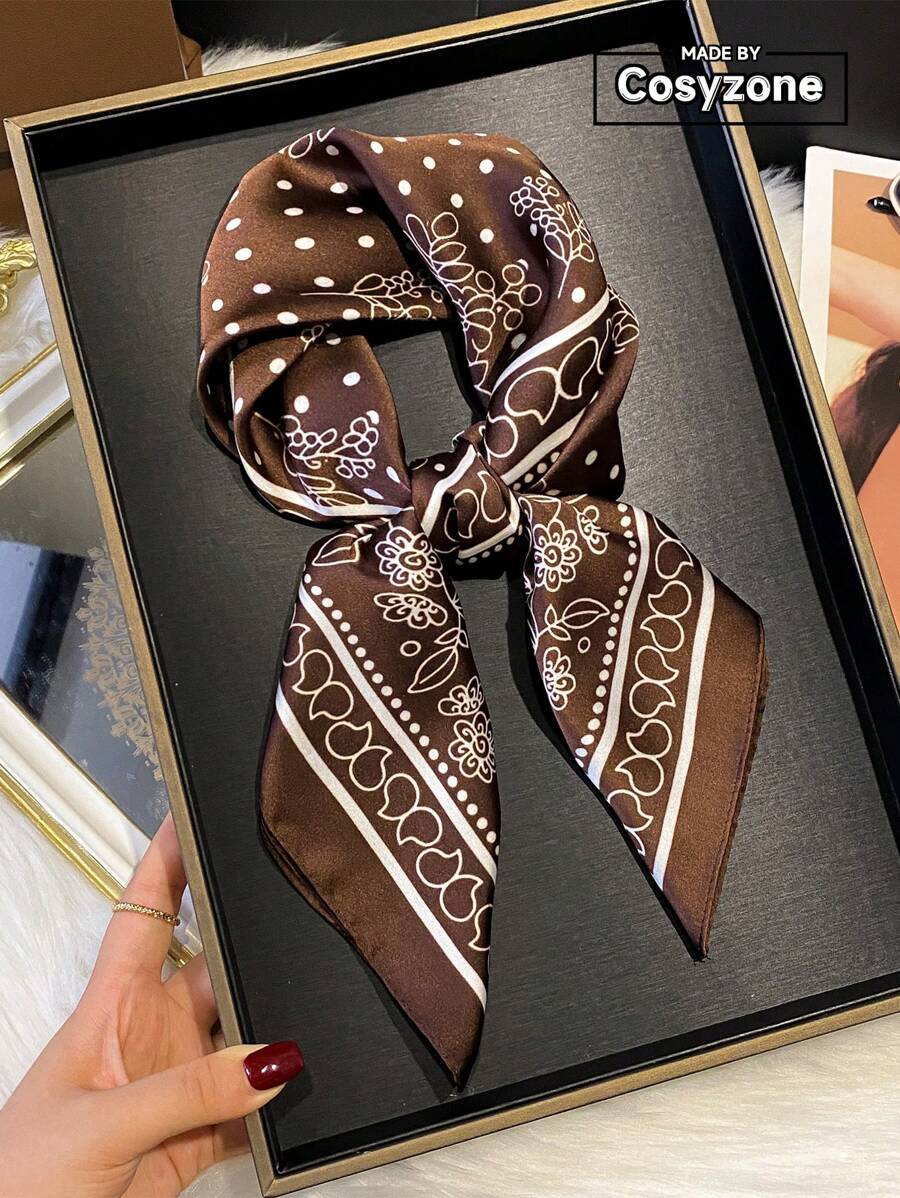 1pc Bohemian Style Paisley Print 70cm Square Scarf, Suitable For Casual And Fashionable Street Outings As Bandana, Headband, Headwrap, Outdoor Windproof And Sun-Protective Shawl To Accessorize Your Look For Dress - Chocolate Brown - View 1