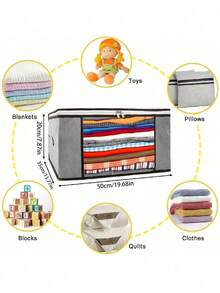 8pcs Large Foldable Clothes Storage Bags With Window And Handles, Bags For Clothes, Blankets, Carpets, Gifts, Toys, Space-Saving Movable Storage Bags For Bedroom, Home, Closet, Wardrobe - Grey - View 2