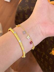 1 Stück minimalistisches, buntes Vier-Blatt-Blumen-Armband, 925er Sterlingsilber, elegantes Schmuckgeschenk für Frauen, Braut, Geburtstag, Date - Buntes vierblättriges Blumenarmband - Übersicht 6