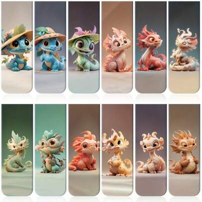 12 Magnetic Bookmarks Cute Dinosaur Magnetic Page Tags Dinosaur Magnetic Page Clips Bookmarks Magnetic Bookmarks Children's Teacher Reading Supplies Party Collections, 12 Designs (Dinosaurs)