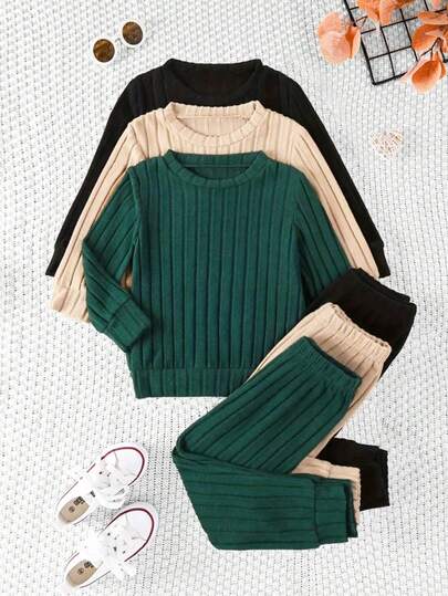 6pcs/Set Young Boy Casual Sports College Style Street Ribbed Long Sleeve T-Shirt T-Shirt And Pants, Suitable For Spring/Autumn Daily Wear, School, Outdoor Activities, Sports And Christmas