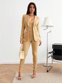 Women Suit Sets - 米色 - 查看 2