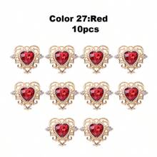 10pcs Mixed Color Vintage Hollow Out Zinc Alloy Heart Pendant With Glass Rhinestone In Baroque Style 22*26mm, Gold-Coloured Lolita Diy Jewelry Accessory For Palace Style Handmade Bracelet/Necklace/Earrings/Hair Clips/Headbands, Bridal Shoes/Clothes/Purses/Shawl Buckles, Window Curtains Decoration. Glass Rhinestone, Not Acrylic. Valentines