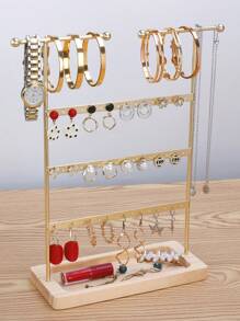 1pc Solid Wood Base Desktop Jewelry Stand, Perfect For Organizing And Storing Watches, Earrings, Bracelets, Necklaces, Etc Christmas Gift.