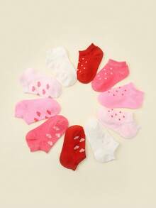 10 Pairs Baby Heart & Polka Dot Pattern Soft Ankle Socks, Suitable For Infants And Toddlers Daily Use