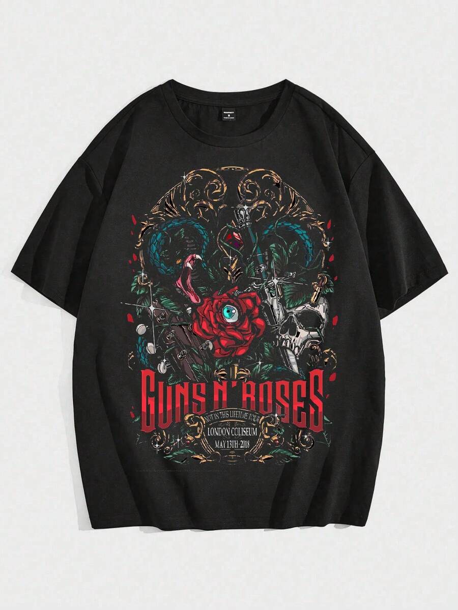 Rock Band T-Shirt Axel Rose International Music Unisex Male Female 100% Cotton Premium Streetwear Top Launch Immediate Shipping Various Colors!! Plus Size - 黑色 - 查看 1