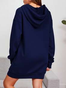 Sudadera de Mujer Larga con Capucha Frontal Cómoda y Calientita - Azul Marino - Ver 2