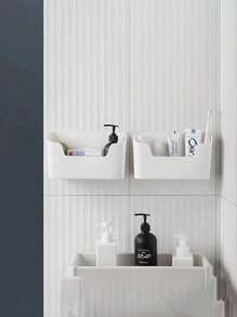 1 pieza Caja de almacenamiento montada en la pared, gran organizador de gabinete de puerta de suministros de baño sin perforación