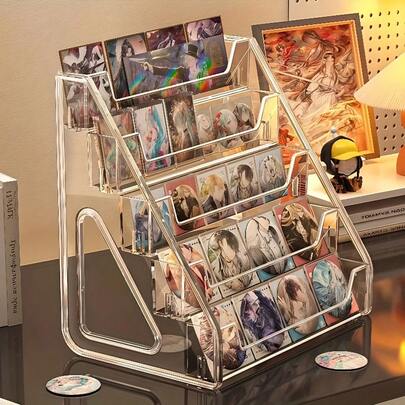 1pc Display Shelf - 5-Tier Acrylic Shelves With Transparent Dividers - High Capacity Storage Rack, Suitable For Anime Figures, Trading Cards, Badges, Collectibles - Sturdy Design For Desktop Or Exhibition Use - Ideal Choice For Collectors And Retailers, Clear Acrylic Material - Retail Display Rack