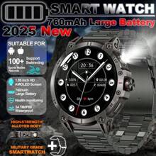 ساعة ذكية للرجال للرياضة الخارجية GZYR 2025 الجديدة، مزودة بضوء LED عالي الطاقة، شاشة لمس كاملة HD بحجم 1.85 بوصة (4.7 سم)، اتصال لاسلكي، بطارية طويلة الأمد 760 مللي أمبير، بوصلة، أكثر من 100 وضع رياضي، مقاومة للماء بمعيار IP68، مراقبة الصحة، متوافقة مع أندرويد وآي أو إس، هدية مثالية.