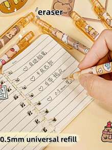 6pcs/Box Capybara Automatic Pencil, High-Quality Creative Student Stationery, Cute Erasable Automatic Pencil, 0.5mm 2B Lead, No Need To Sharpen, Refillable, Smooth Writing, Built-In Eraser, Suitable For Exams, Sketching And Drawing, Professional Art Pencil - Multicolor - View 4