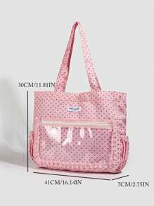 Korean Style Polka Dot Canvas Tote Bag Large Capacity Foldable Commuter Bag For University Students Shoulder Bag With Ruffle Skirt And Drawstring Cloud Design Dots - Pink - View 5