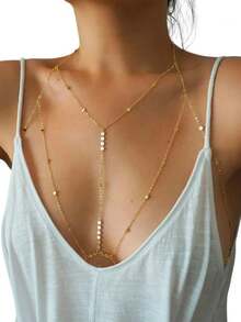 1pc Women's Fashion Sexy Sequin Body Chain, Bohemian Round Disc Bikini Chain Body Jewelry, Suitable For Beach Party And Vacation - Multicolor - View 3