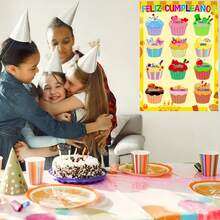 1 pièce Affiche à remplir d'anniversaire de style enfantin et mignon, avec des couleurs vives, des desserts colorés et en espagnol. En tant que fournitures scolaires et aides de classe pour la rentrée scolaire, il convient à la décoration murale dans les chambres d'enfants, les jardins d'enfants, les crèches et les murs d'anniversaire des salles de classe, etc. Sans cadre.