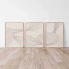 Juego de 3 piezas de arte de pared en lienzo con líneas de arte beige en estilo bohemio, tema de moda con opción de marco, adecuado para decoración del hogar, oficina, sala de estar, dormitorio, colocación de retratos interiores, primavera y verano - Multicolor - Ver 5
