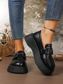 Lässige Mode College-Stil Schnalle Reines Metall Dicke Sohle Damen Ballerinas