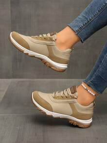 女士休闲运动鞋，软底，网眼拼接，透气防滑材质，适合日常穿着和通勤，四季皆宜 - 卡其色 - 查看 5